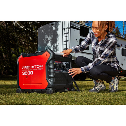 Casavibeo Predator 3500-Watt Super Quiet Inverter Generator with CO SECURE Technology, showing compact design and control panel.