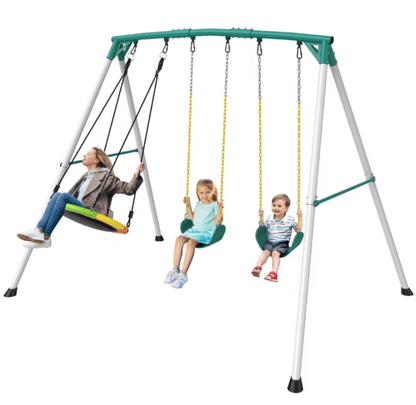 Casavibeo 9.5′ heavy-duty outdoor porch swing set with sturdy wooden frame and comfortable cushions for relaxing outdoor seating.