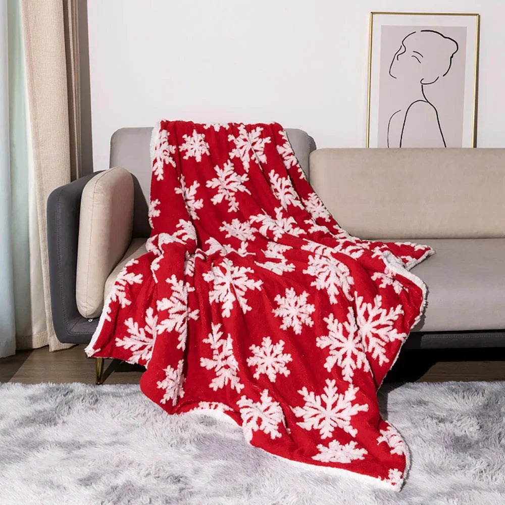 Belro Christmas wool blanket throw draped over sofa and bed, cozy holiday home decor, soft and warm winter bedding accessory