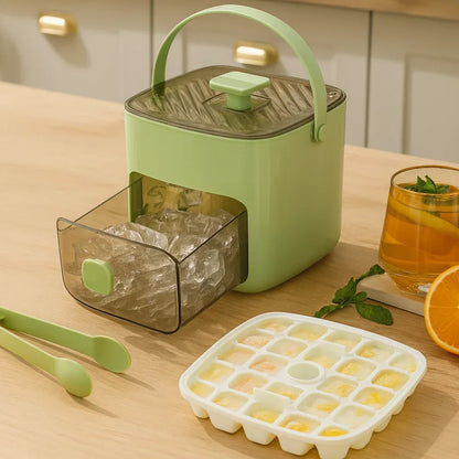 Mivoza ice cube tray with push function, large capacity, no-spill, easy release design for making 48 ice cubes in a kitchen setting.