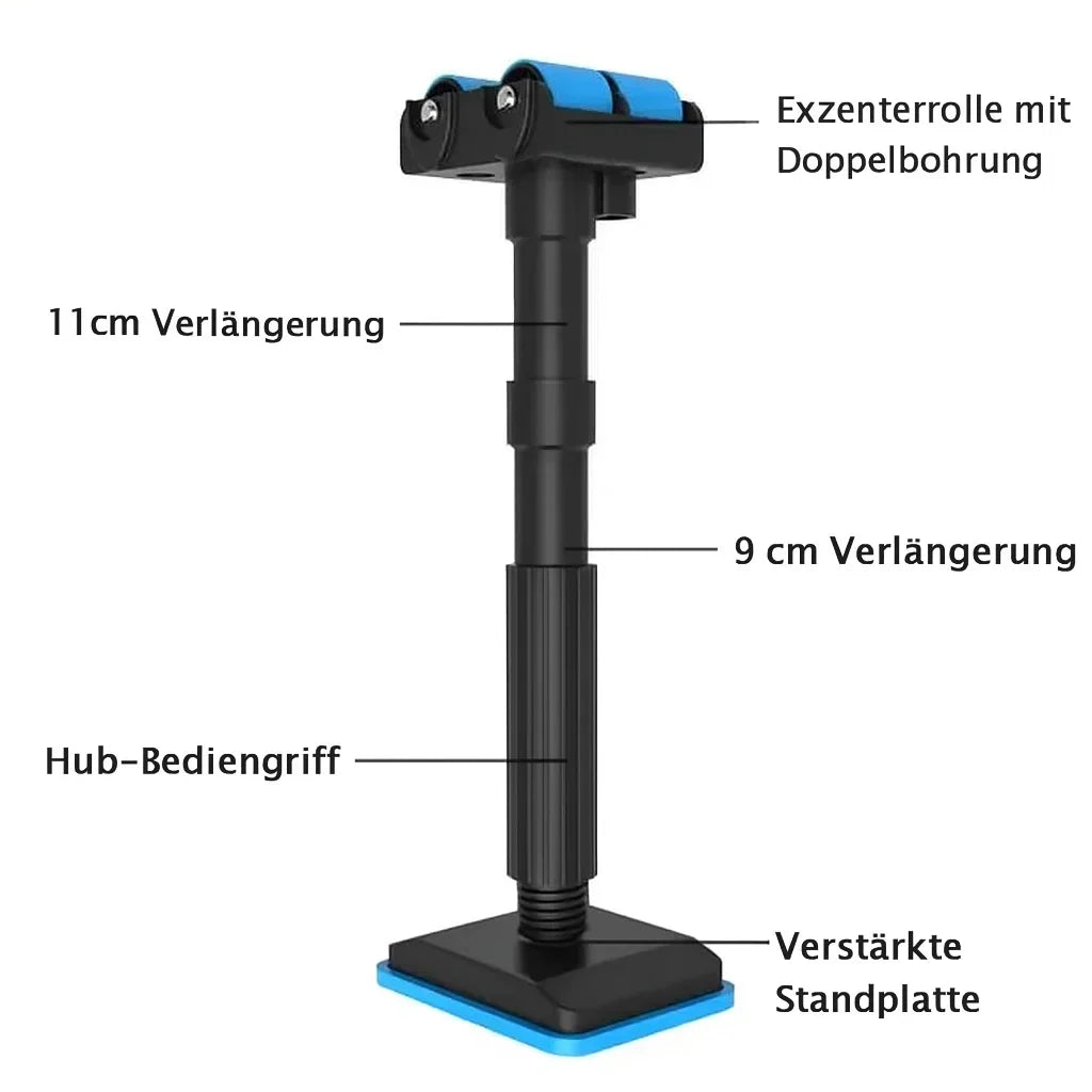 Mivoza cabinet mounting and lifting rails for safe, adjustable installation, shown in a close-up of the rails mounted inside a cabinet.