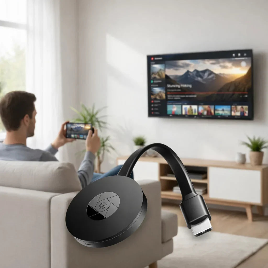 Mivoza wireless screen mirror adapter streaming 1080P for instant big screen sync with TV or monitor.