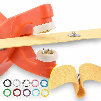 Mivoza snap button pliers set with multi-size press tools for easy fabric button installation, no sewing required.