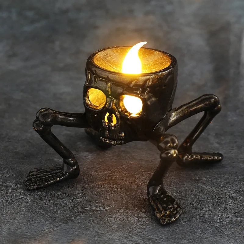 Belro Halloween flameless tea light candles in orange and black, perfect for spooky home decor and safe Halloween ambiance.