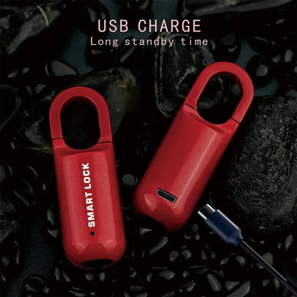 Belro Smart Fingerprint Padlock for outdoor use, showing the lock with fingerprint scanner and sturdy metal body in a garden setting.