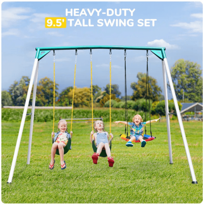 Heavy-duty outdoor porch swing set by Casavibeo featuring a sturdy wooden frame and comfortable chain suspension for relaxing outdoor seating.