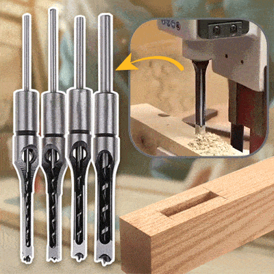 Mivoza Deutschland square hole drill bit set in stainless steel for woodworking, with multiple drill bits arranged on a white background.