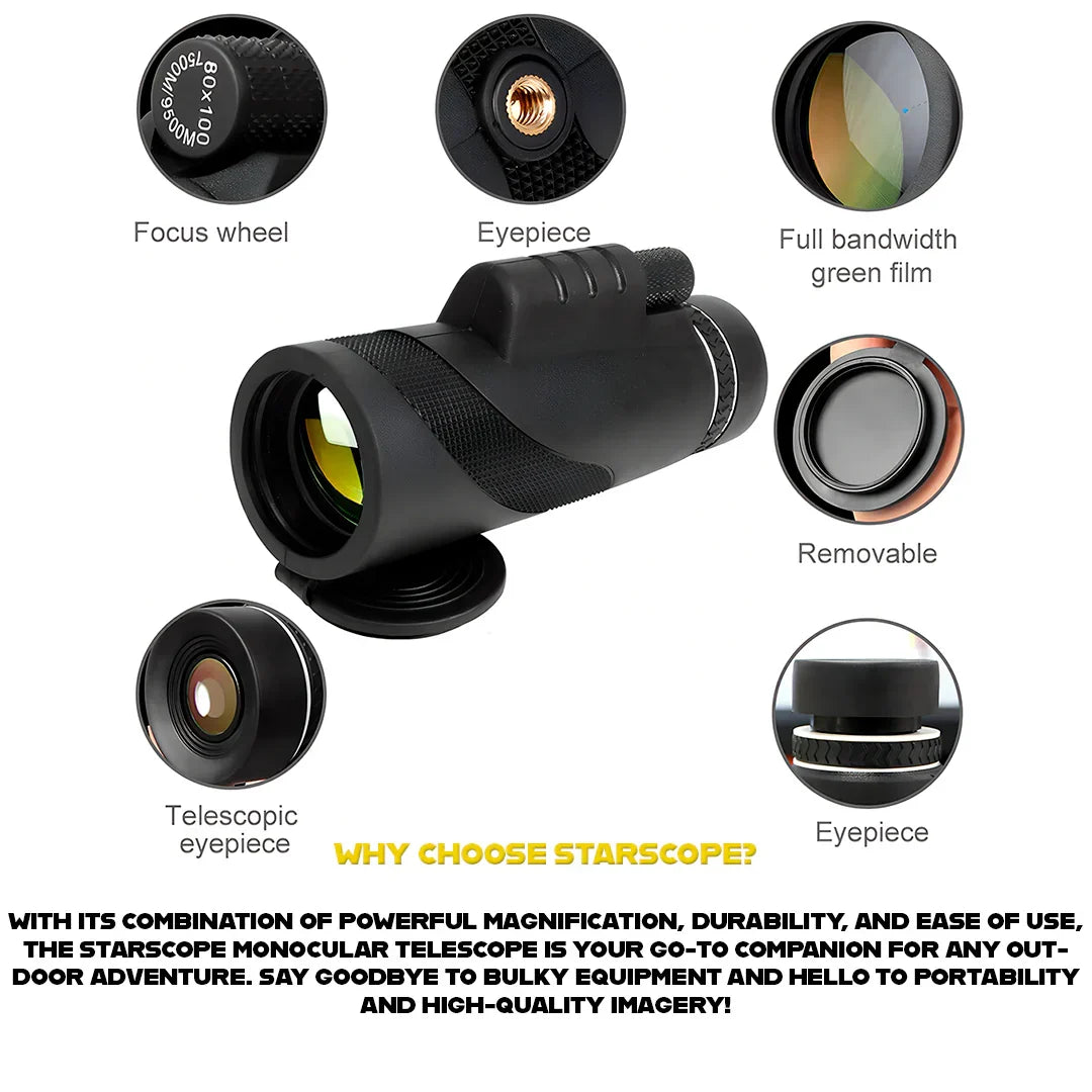 Belro Starscope HD Monocular with compact design, featuring adjustable eyepiece and durable exterior for outdoor wildlife and nature viewing.