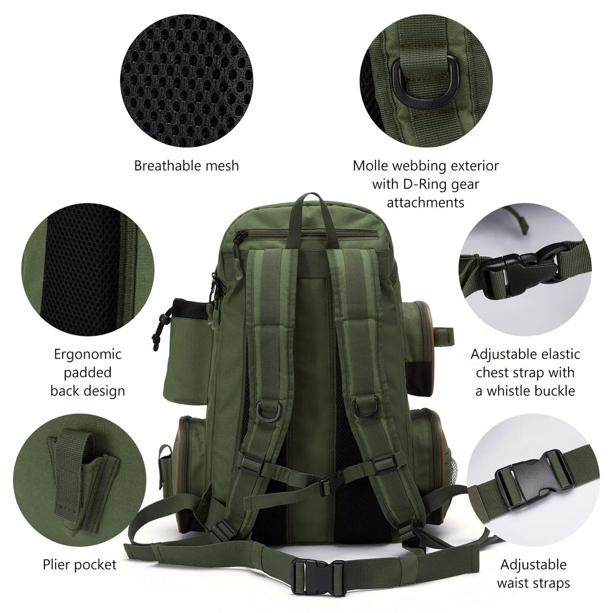 Belro waterproof fishing tackle backpack with multiple compartments, durable design, and adjustable straps for outdoor fishing adventures.