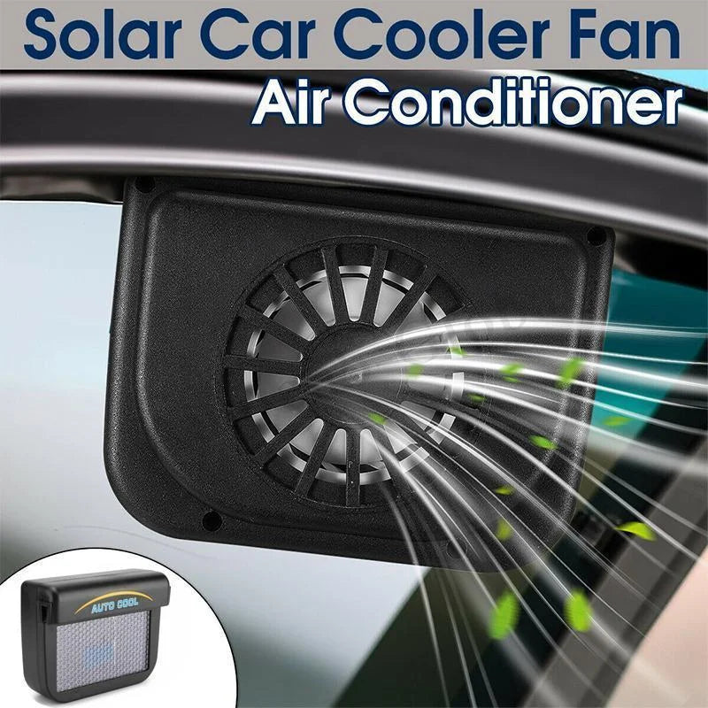 Belro solar-powered car vent window fan installed on a vehicle, providing fresh air and ventilation through solar energy.
