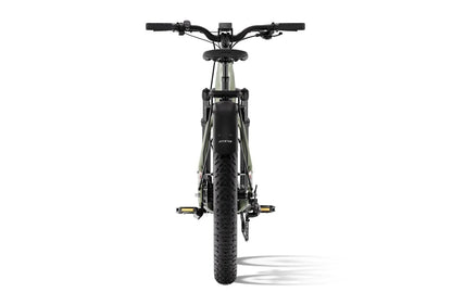 Rear view of Casavibeo Aventon Aventure 3 electric bicycle in Matcha color, showcasing its frame and rear wheel.