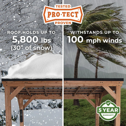 Cedar wood backyard gazebo with steel roof and PowerPort™ for outdoor relaxation and shade, 12x9.5 feet.
