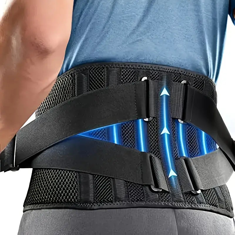 Belro back lumbar brace for lower back pain, adjustable suspenders providing support and relief for lower back discomfort.