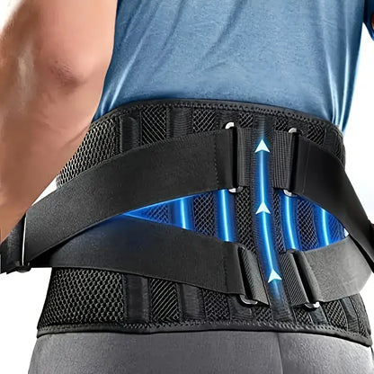 Belro back lumbar brace for lower back pain, adjustable suspenders providing support and relief for lower back discomfort.