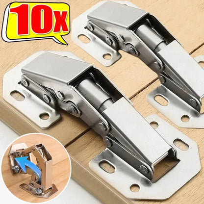 Set of 10 Belro cabinet hinges for tools and hardware, showing metal hinges with mounting plates for furniture doors.