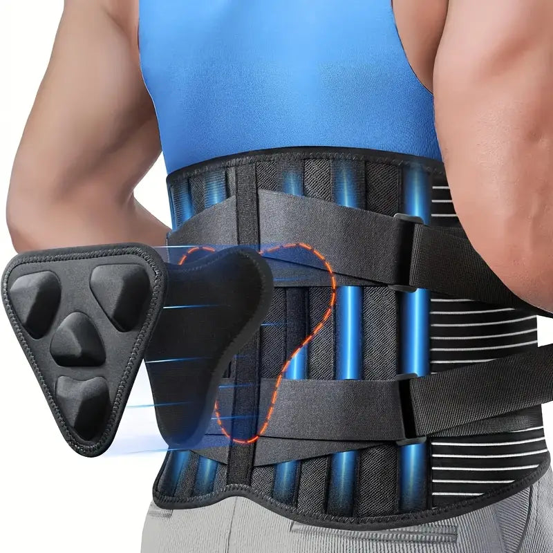 Belro back lumbar brace for lower back pain, adjustable suspenders, supportive accessory for lower back relief.