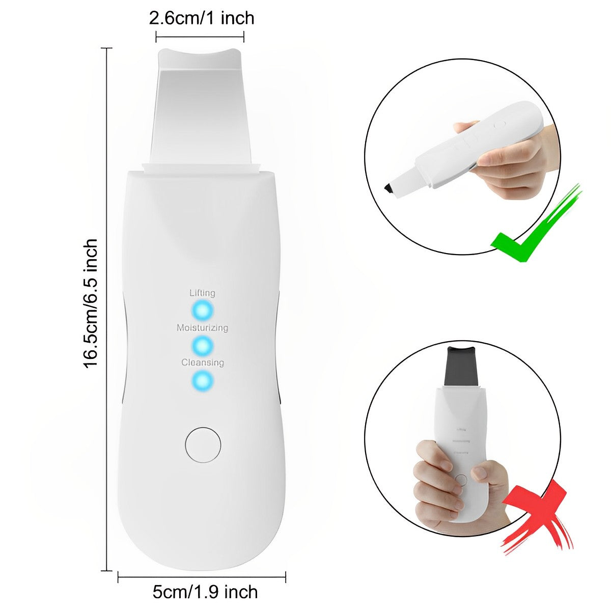Belro ultrasonic skin scrubber spatula accessory with metal tip for gentle facial skin cleansing and exfoliation.