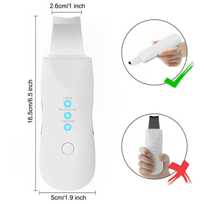 Belro ultrasonic skin scrubber spatula accessory with metal tip for gentle facial skin cleansing and exfoliation.