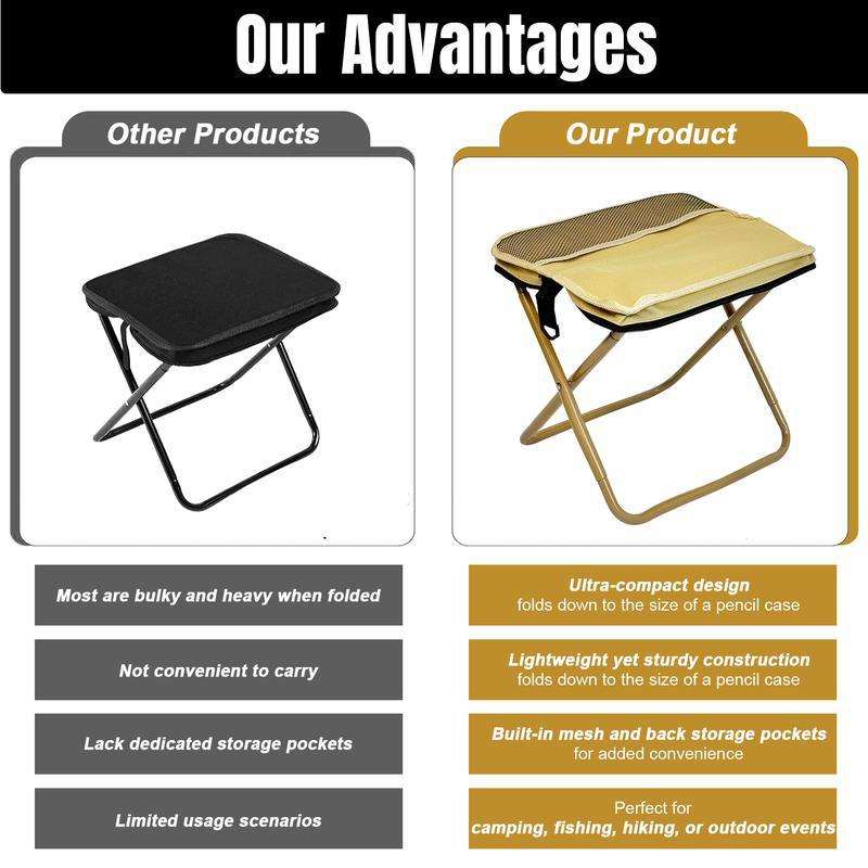 Foldable BowLift backpack stool in black, lightweight and portable seat suitable for hiking and camping adventures.