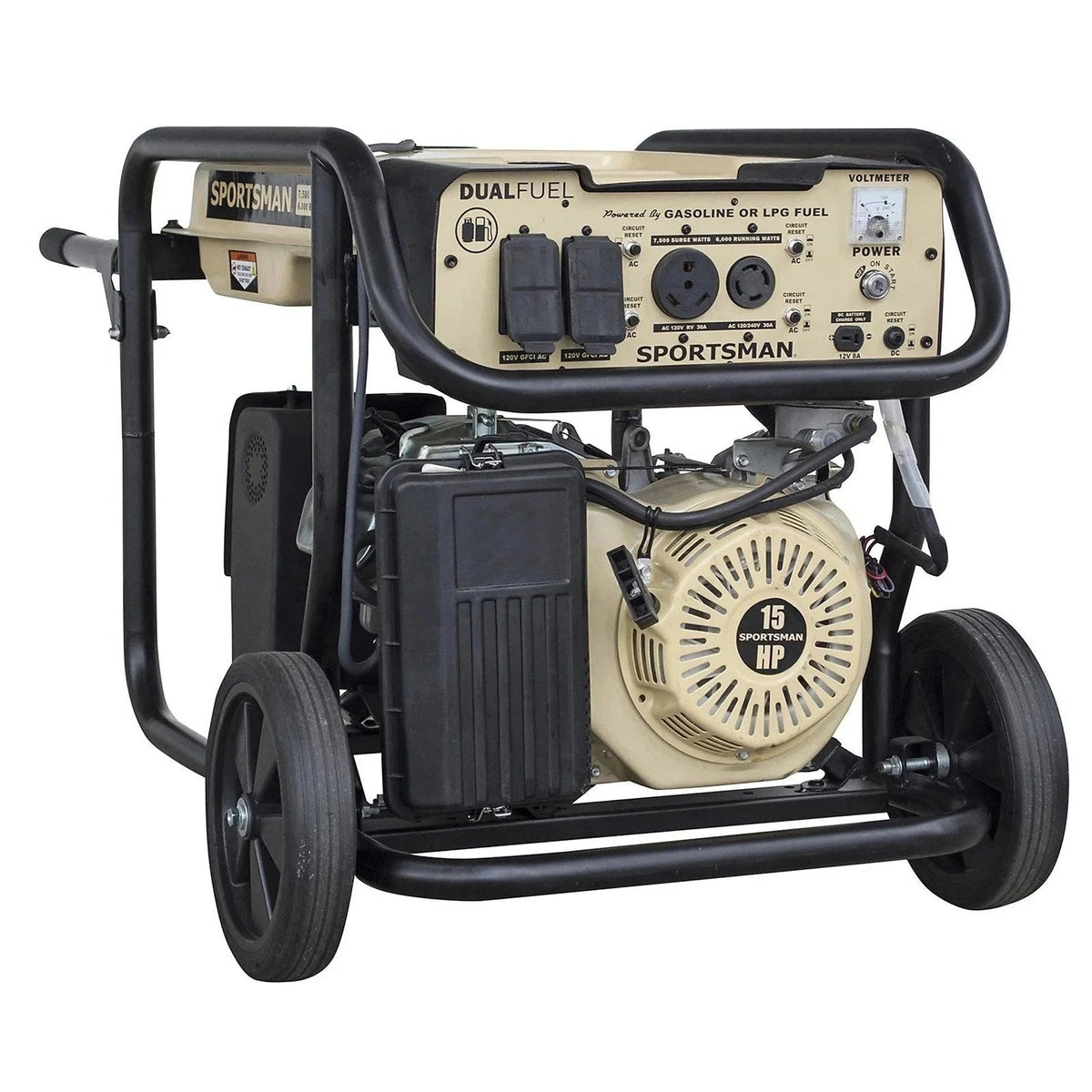 Casavibeo Sportsman 7500 Watt dual fuel generator with two engines and portable design, ideal for backup and outdoor power needs.