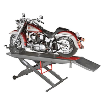 Casavibeo Ranger motorcycle lift platform with sturdy metal construction and safety lock for easy motorcycle maintenance.
