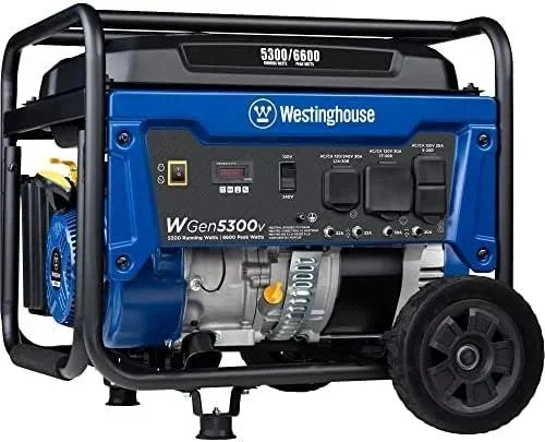 Casavibeo Westinghouse 6600W portable backup generator with 30A transfer switch and RV outlets, ready for home or travel use.