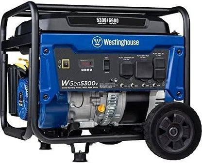 Casavibeo Westinghouse 6600W portable backup generator with 30A transfer switch and RV outlets, ready for home or travel use.