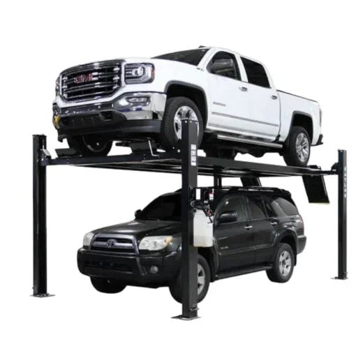 Casavibeo Atlas Apex 9 ALI Certified 9,000 lb 4-post lift with robust steel structure and hydraulic lifting mechanism.
