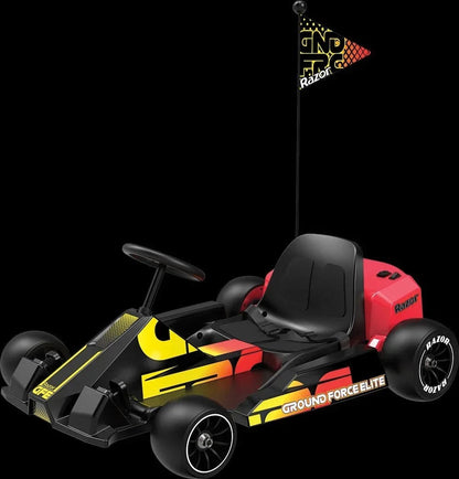 Casavibeo Razor Ground Force Elite electric go-kart with black frame, racing seat, and safety features for kids' outdoor racing fun.