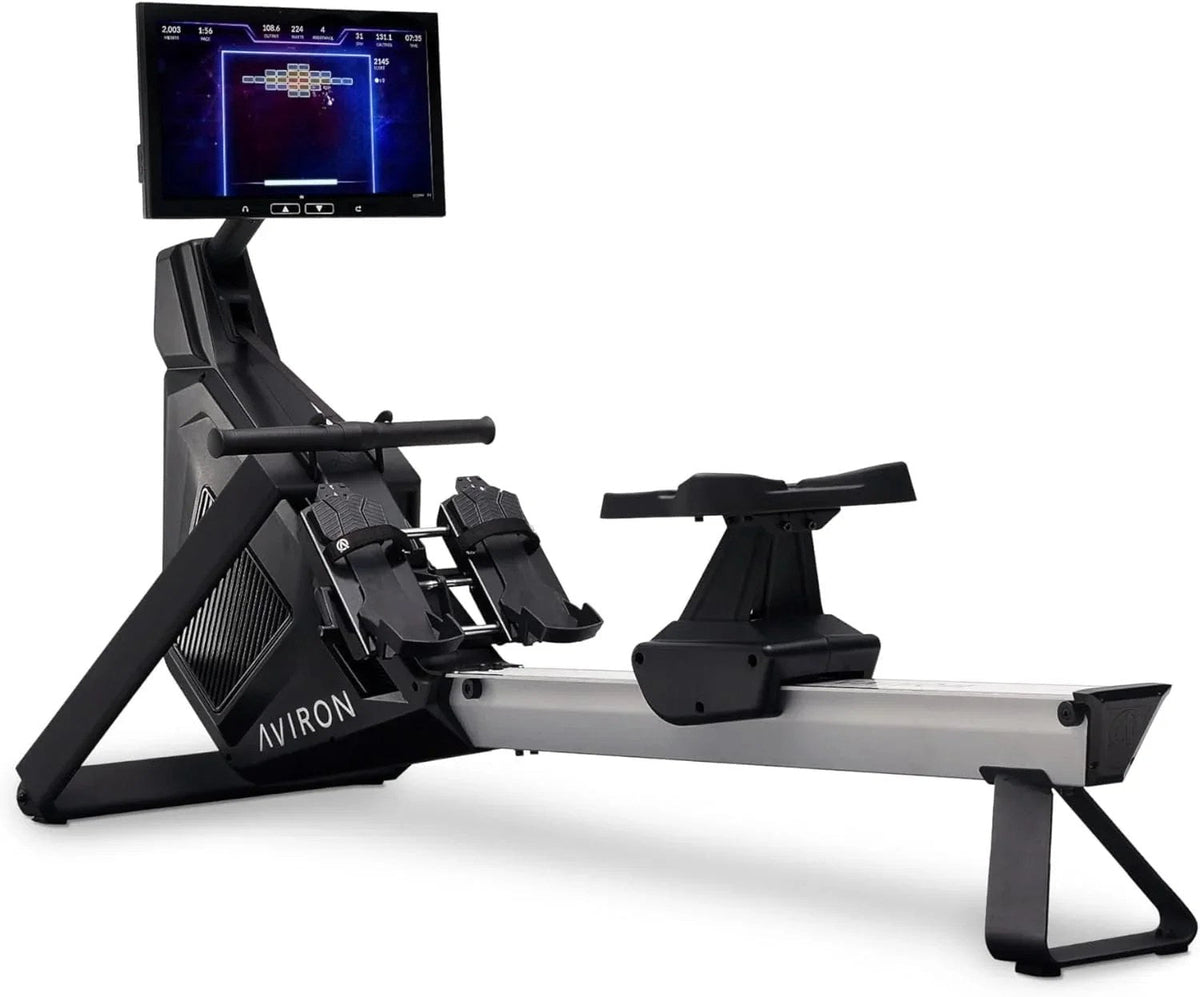 Casavibeo Aviron Strong Series Rower with 22-inch HD touchscreen, dual air and magnetic resistance, compact design, and game-based workouts.