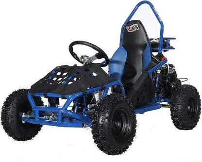 Casavibeo X-Pro Rover 50 Go Kart showing a sleek black and red design with safety features and sporty tires.