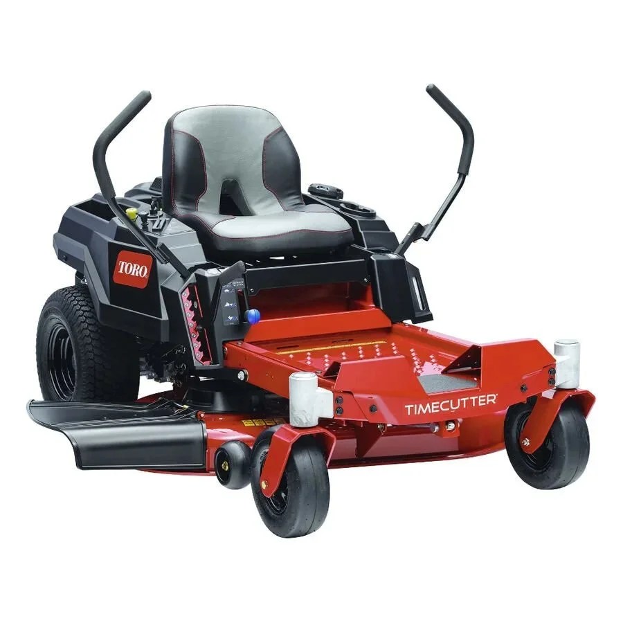 Casavibeo Toro 42-inch TimeCutter zero-turn mower with sleek black and green design and cutting deck in a yard setting.