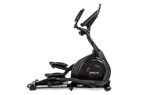 Casavibeo Sole E35 elliptical trainer showing digital display, handlebars, and sturdy frame for low-impact cardio workouts.