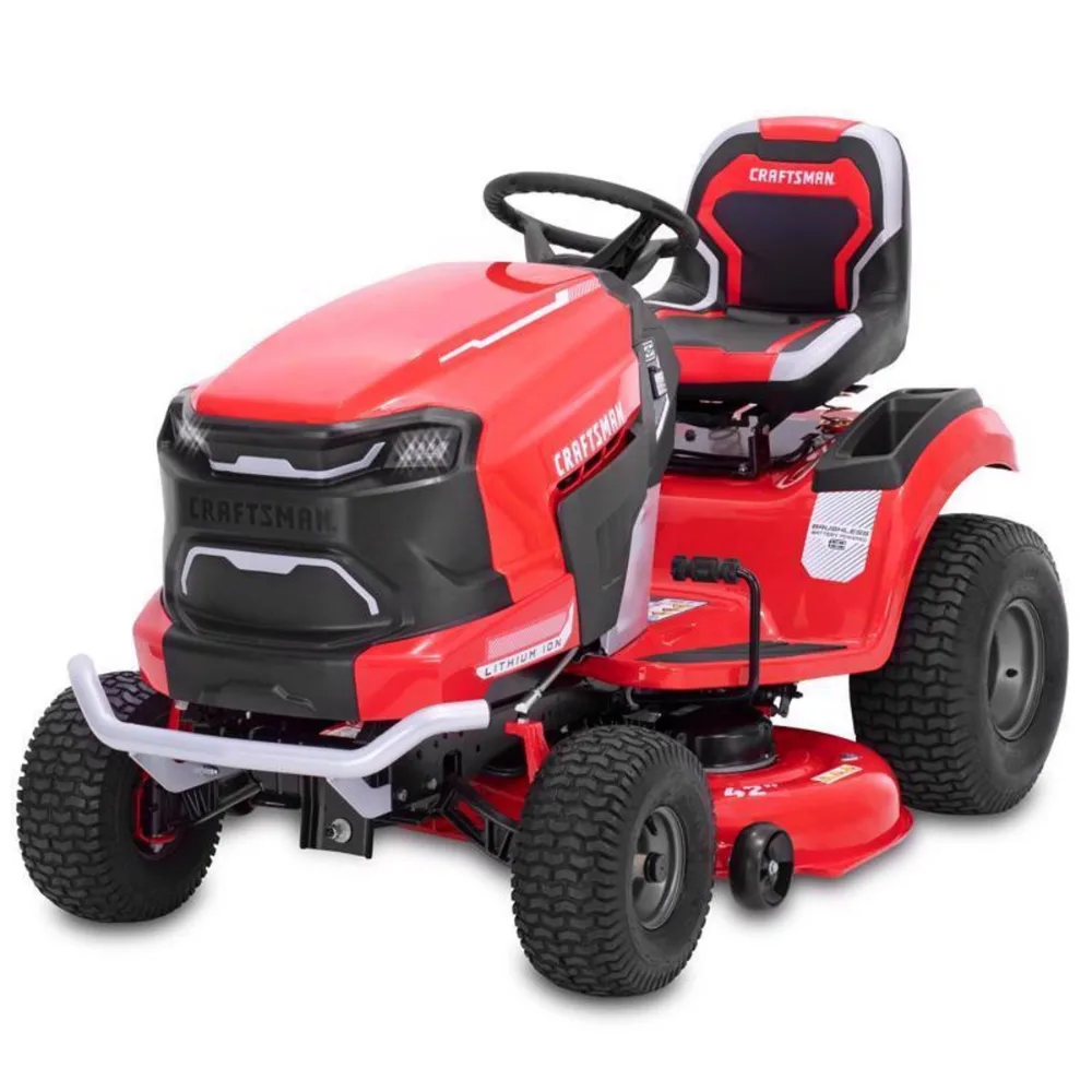 Casavibeo Craftsman CMCRM233303 42-inch electric riding mower with 56V battery, shown in a yard setting.