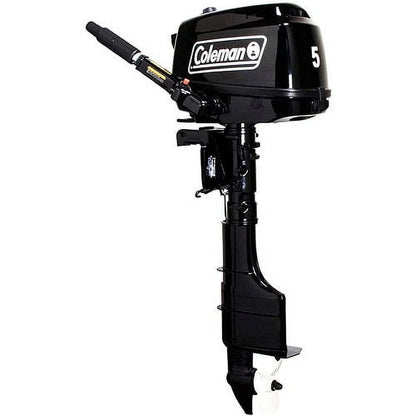 Casavibeo Coleman Powersports 5 HP 4-stroke outboard boat motor with easy pull start, shown in image 1018.