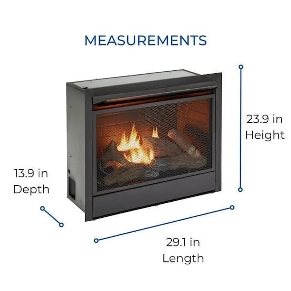 Casavibeo Duluth Forge dual fuel ventless gas fireplace insert with realistic flame and black metal finish, shown in close-up.