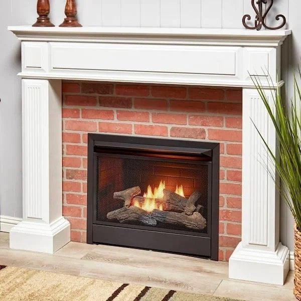 Casavibeo Duluth Forge dual fuel ventless gas fireplace insert showing realistic flame effects and sleek black design.