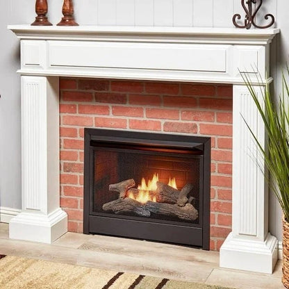 Casavibeo Duluth Forge dual fuel ventless gas fireplace insert showing realistic flame effects and sleek black design.