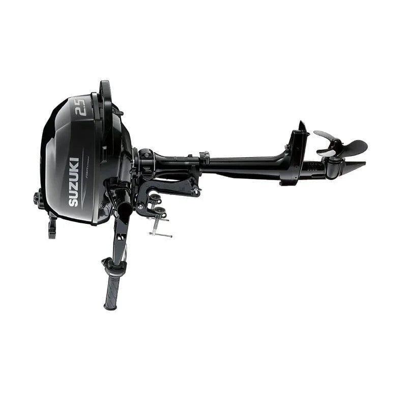 Suzuki DF2.5S5 2.5 HP 4-stroke outboard motor by Casavibeo, showing the motor's side view with branding and control features.