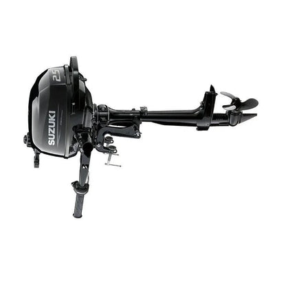 Suzuki DF2.5S5 2.5 HP 4-stroke outboard motor by Casavibeo, showing the motor's side view with branding and control features.
