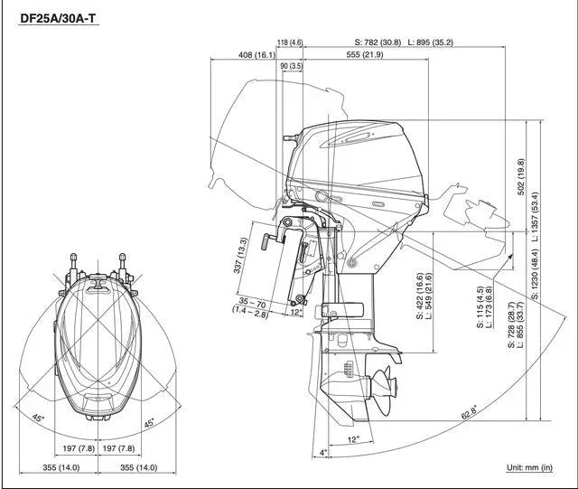 Suzuki 30 HP outboard motor DF30ATLW5 by Casavibeo, showing the compact engine with controls and branding on the motor housing.