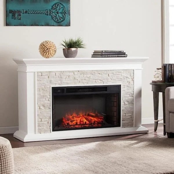 Casavibeo Ithaca 60.25-inch electric fireplace with realistic flame display and modern mantel design.