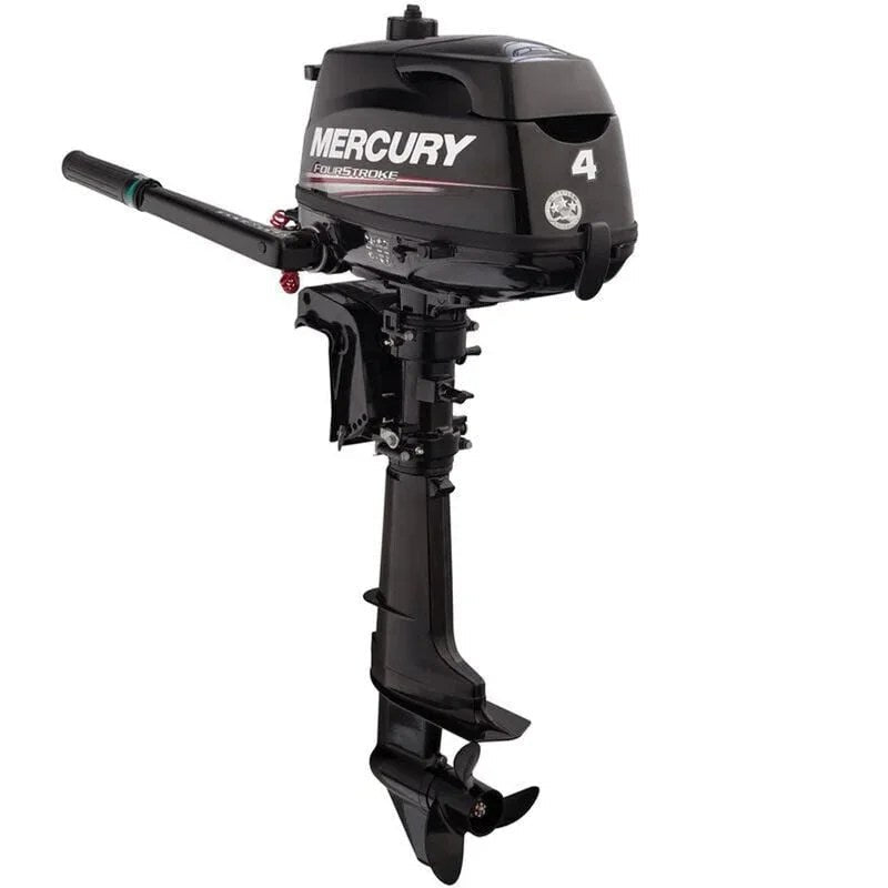 Casavibeo Mercury 4HP Tiller Four-Stroke Outboard Motor showing the compact, lightweight engine with control handles.