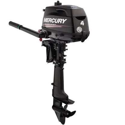 Casavibeo Mercury 4HP Tiller Four-Stroke Outboard Motor showing the compact, lightweight engine with control handles.