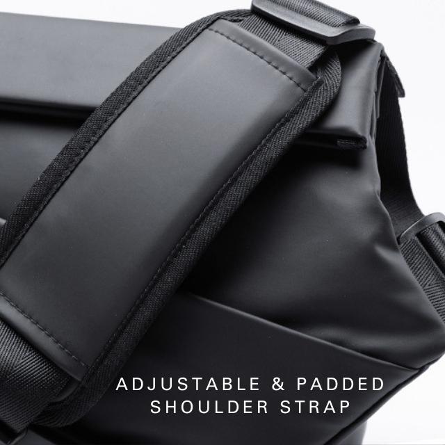Belro men's sling bag designed for electronics and camera gear, featuring multiple compartments and adjustable strap.