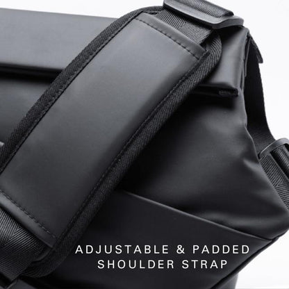 Belro men's sling bag designed for electronics and camera gear, featuring multiple compartments and adjustable strap.