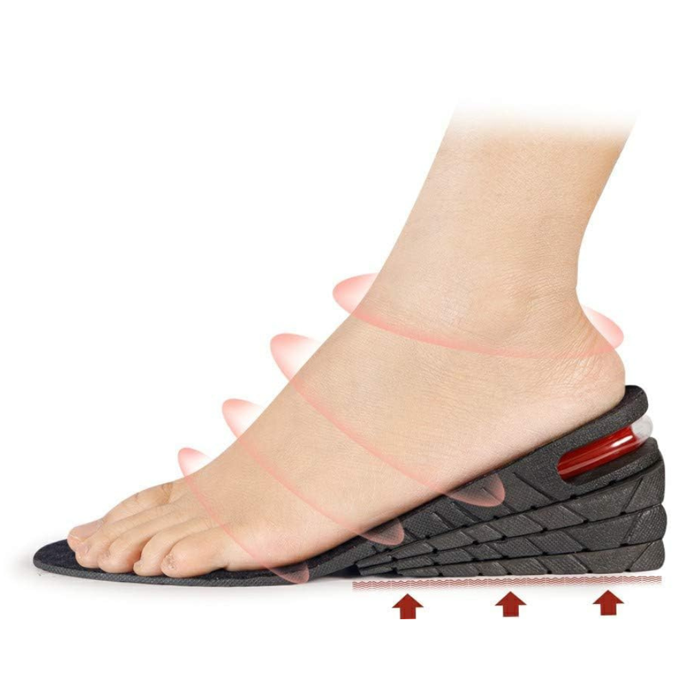 Belro height increasing shoe lift booster insoles inside a shoe, showing their cushioned design for added height and comfort