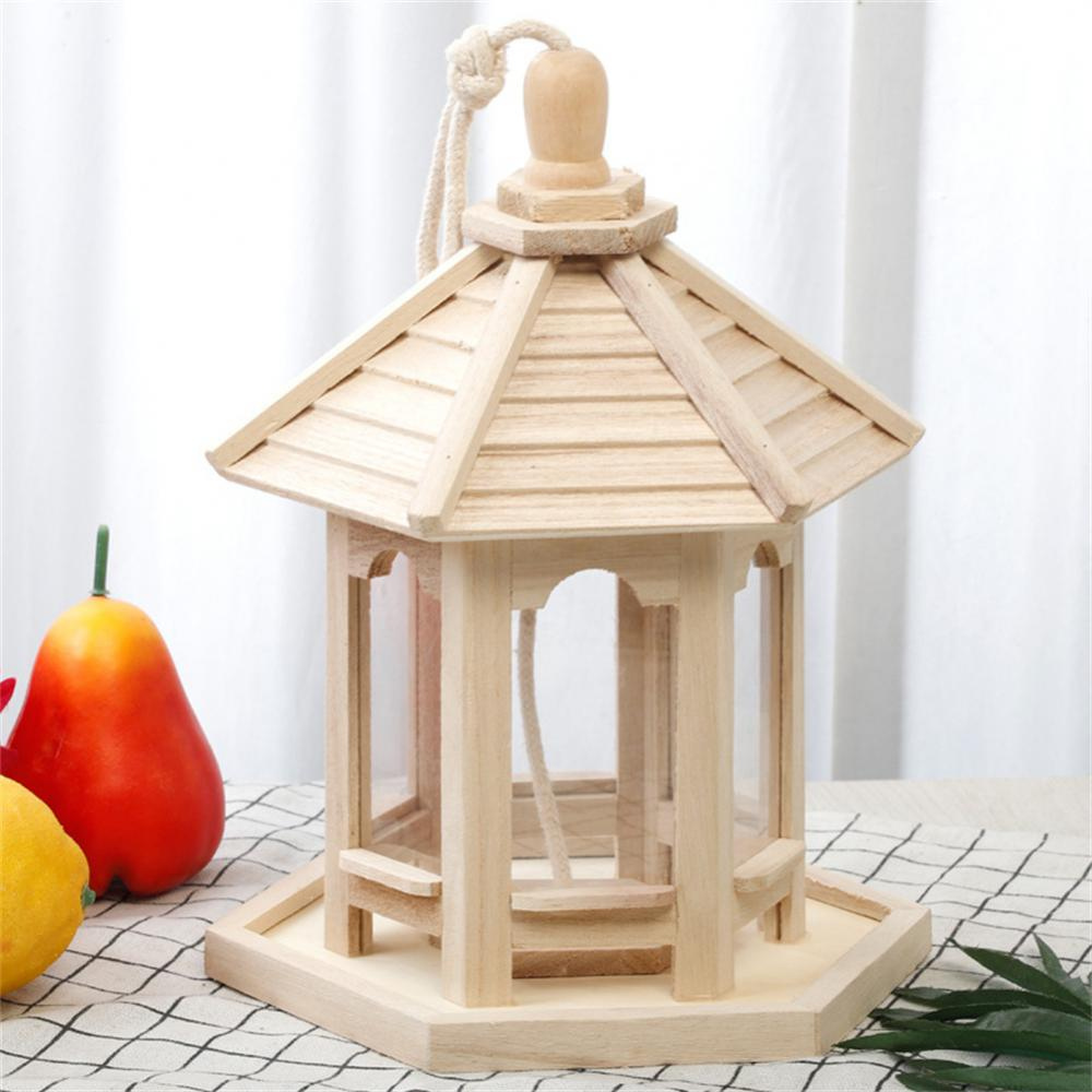 Belro wooden transparent household bird feeder for home and garden decor, featuring clear panels and natural wood finish.