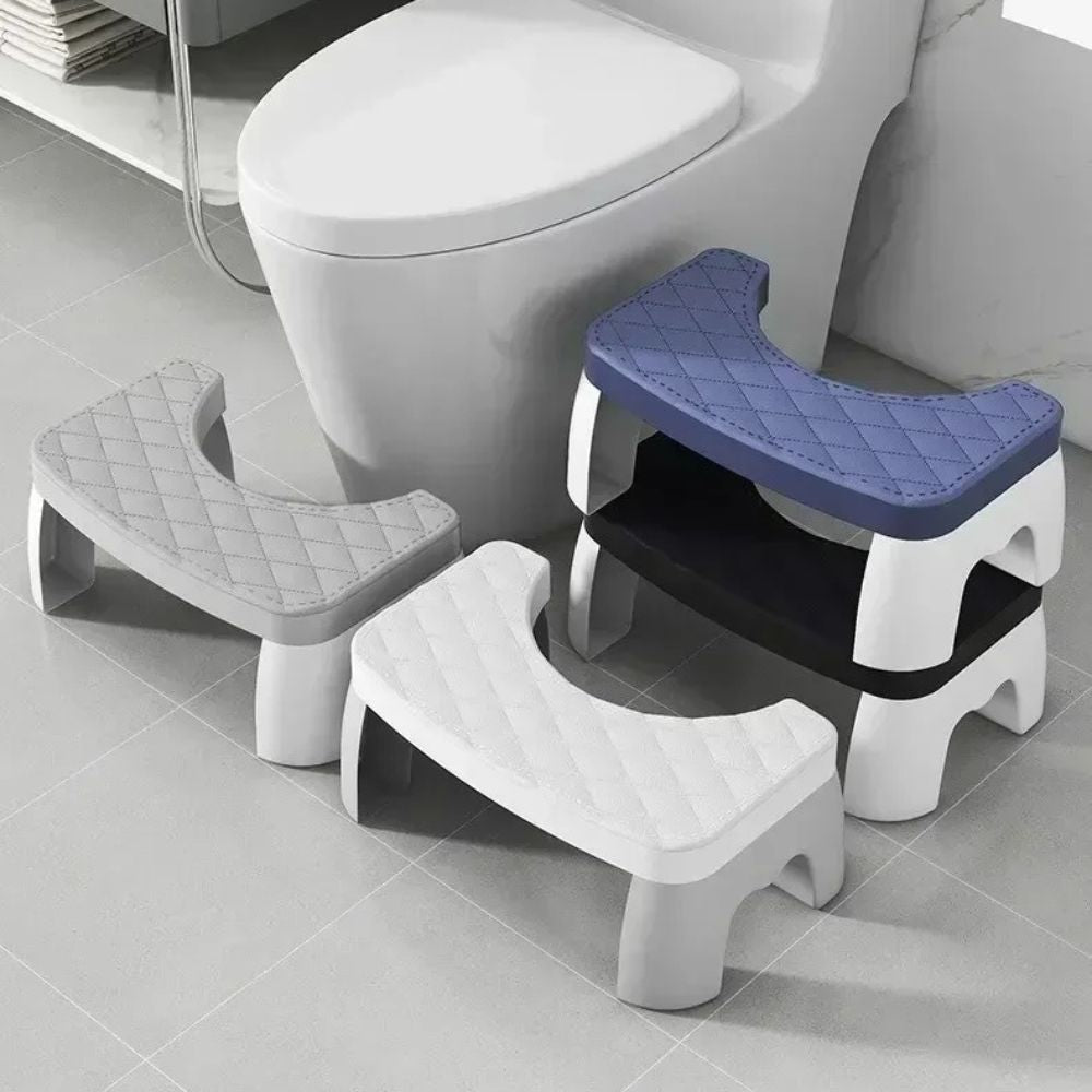 Belro non-slip compact toilet squat stool used as bathroom tool for improved posture and hygiene.