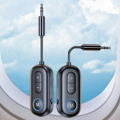 Belro wireless Bluetooth 5.4 audio transmitter and receiver with built-in microphone, designed for airplane use and electronic audio devices.